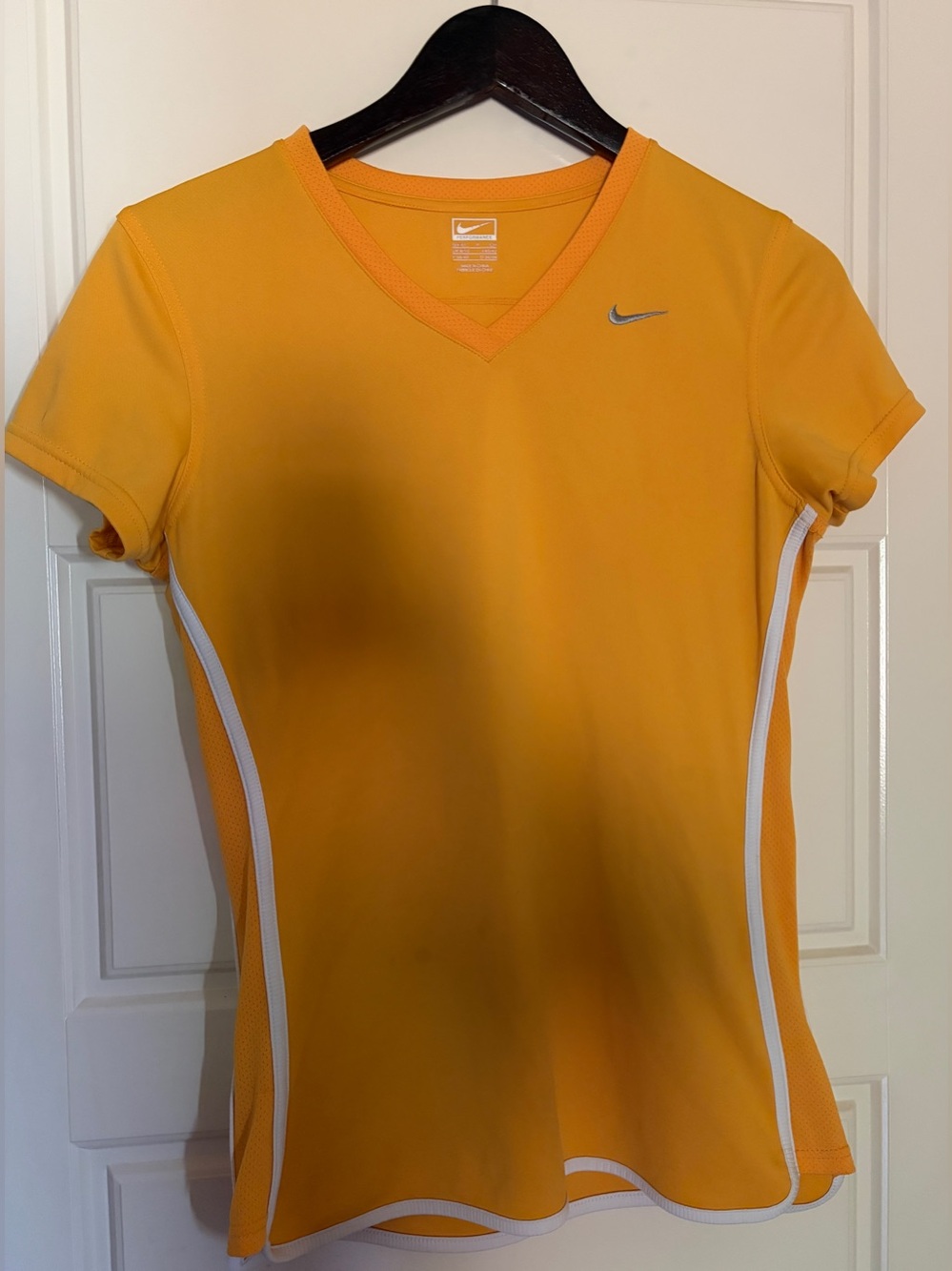 Nike Orange V-Neck Athletic Tee with White Trim